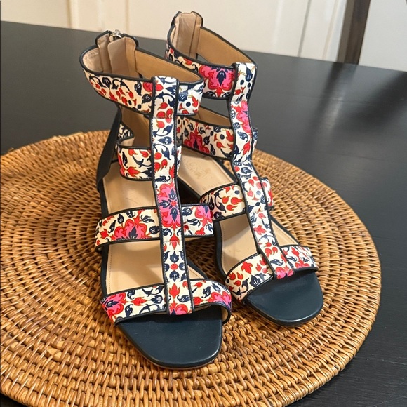J. Crew Floral Strappy Sandals - Black and Multicolor - Picture 1 of 7